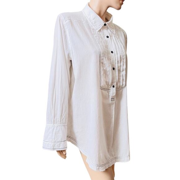 Free People Black Tie Tux Shirt Sz Large Long Sleeves 100 % Cotton Made in India - Picture 2 of 12